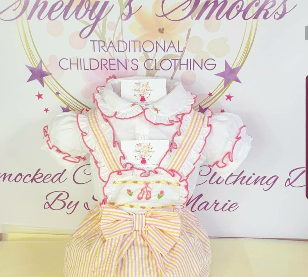 Yellow & Pink Stripe Ballet Shoes Set MADE TO ORDER