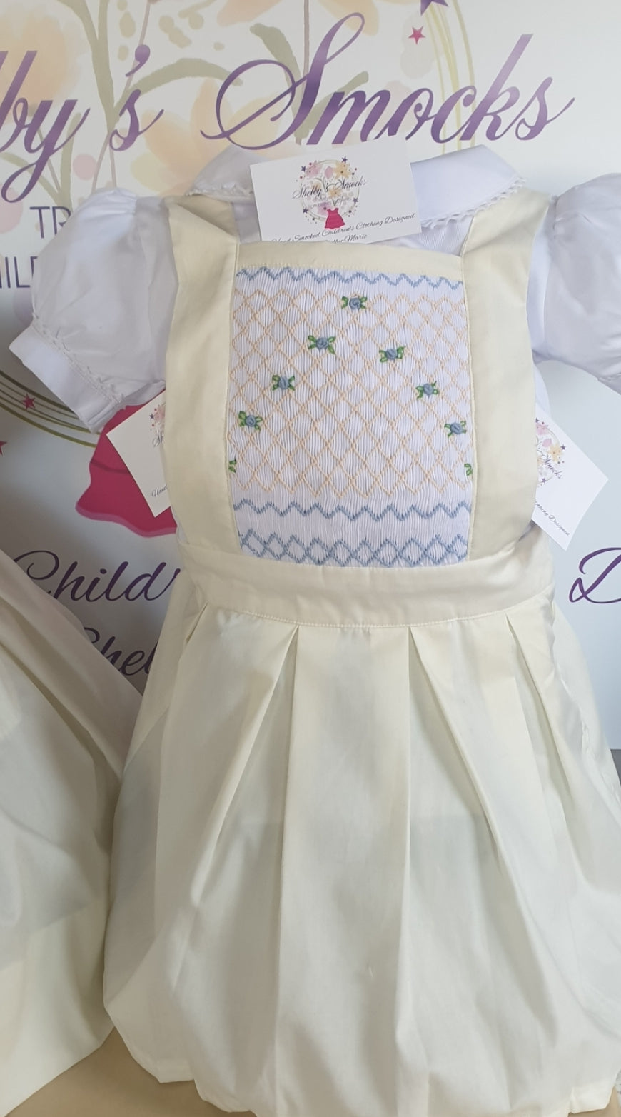 Cream & Blue Pinafore Set MADE TO ORDER