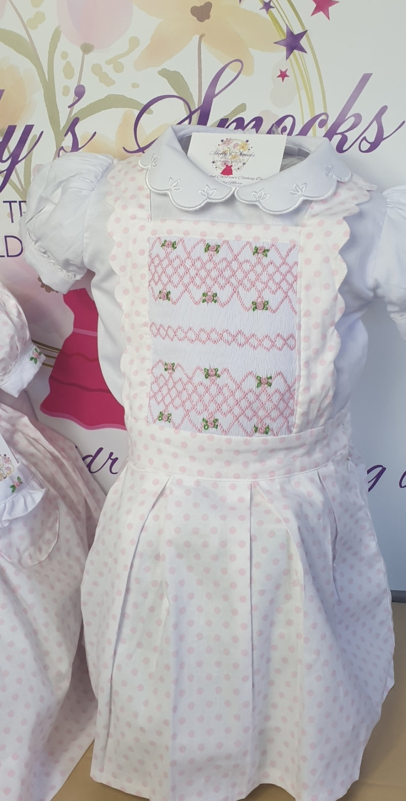 White & Pink Polka Dot Pinafore Set MADE TO ORDER