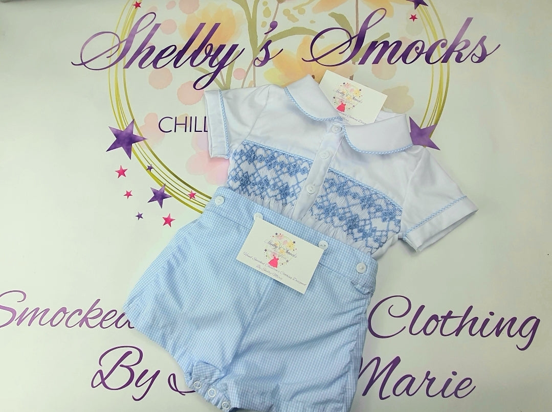 White & Baby Blue Check Set MADE TO ORDER