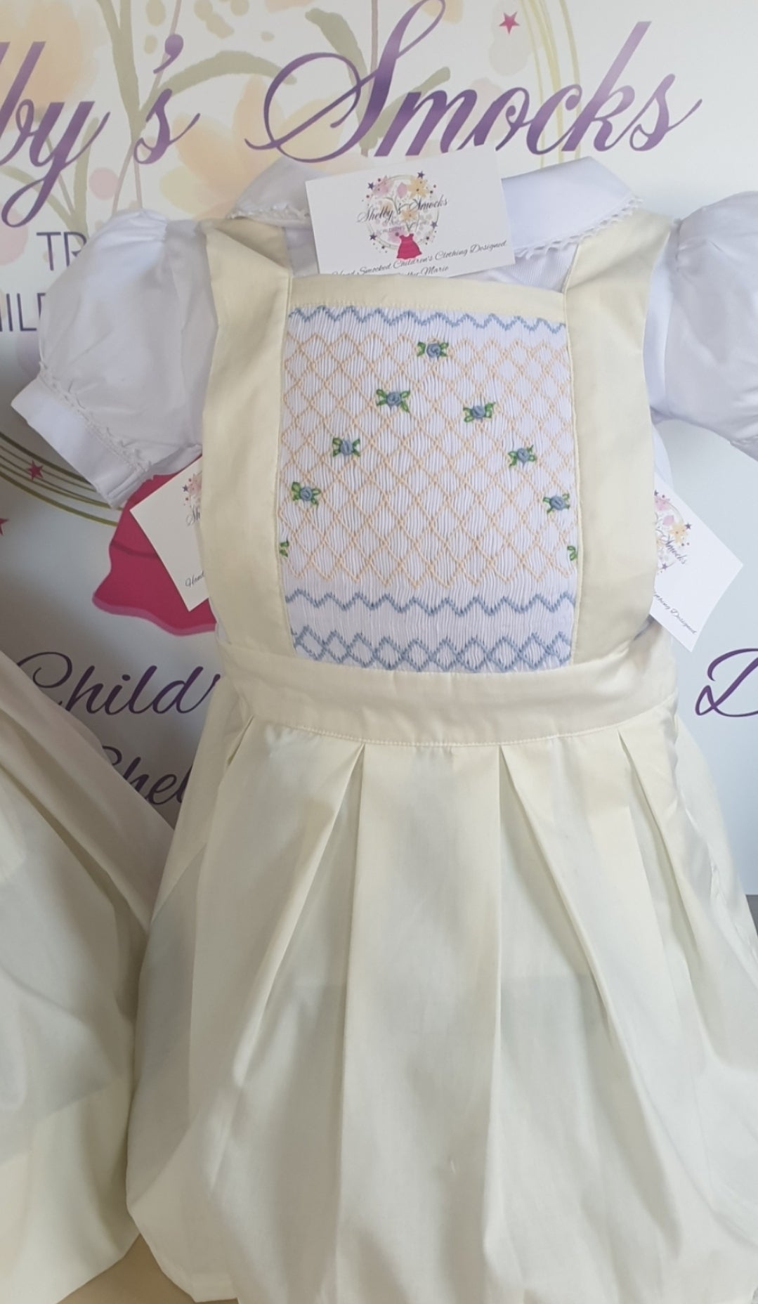 Cream & Blue Pinafore Set MADE TO ORDER