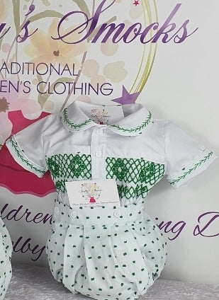 White & green swiss dot boys set MADE TO ORDER