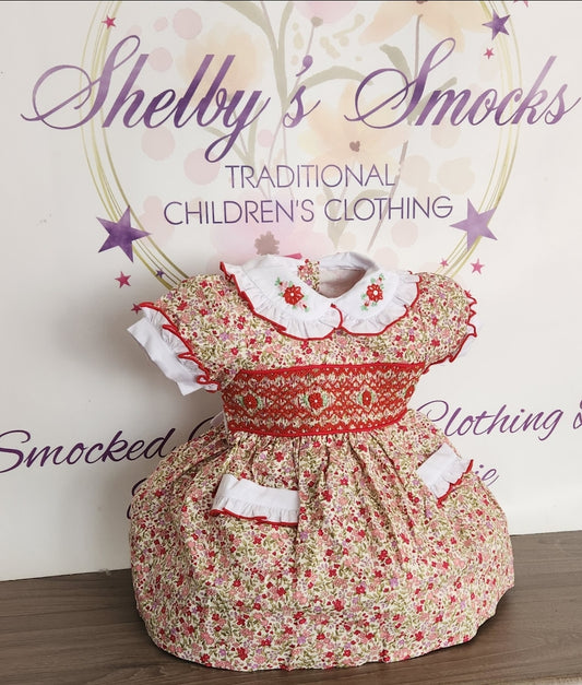 Red floral smock dress