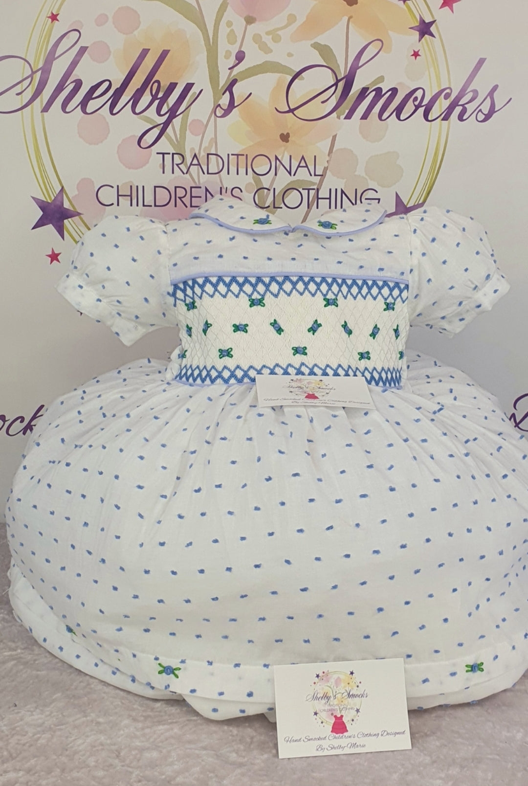 White & Blue Swiss Dot MADE TO ORDER