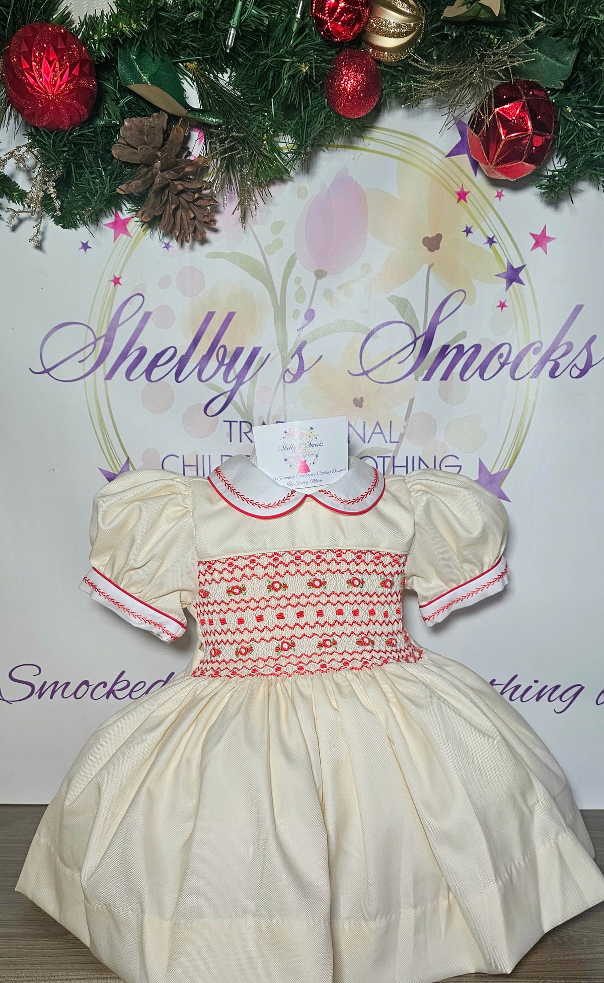 Cream & Red Smock Dress