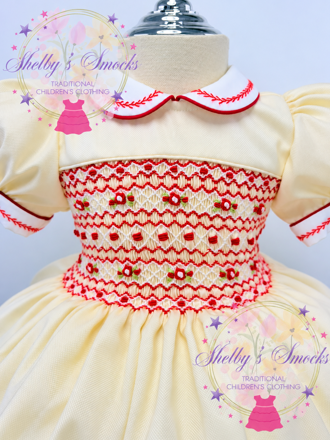 Cream & Red Smock Dress