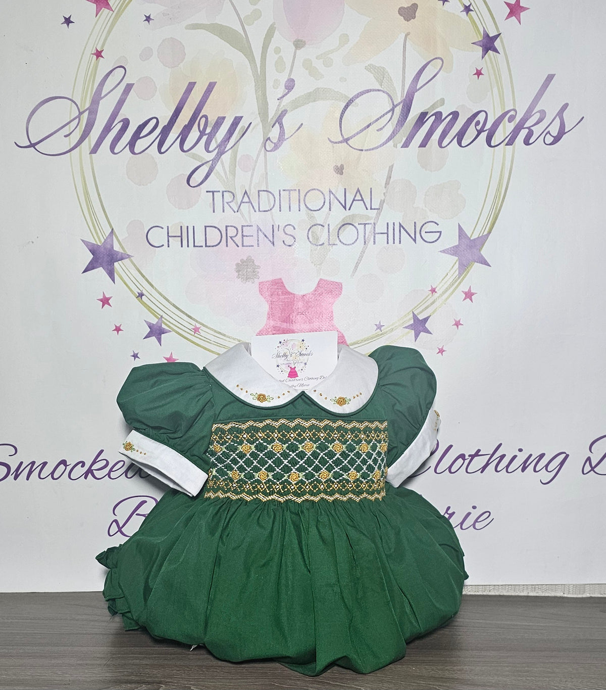 Emerald Green & Gold Smock Bubble Romper