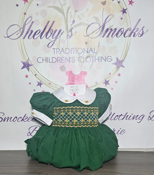 Emerald Green & Gold Smock Bubble Romper