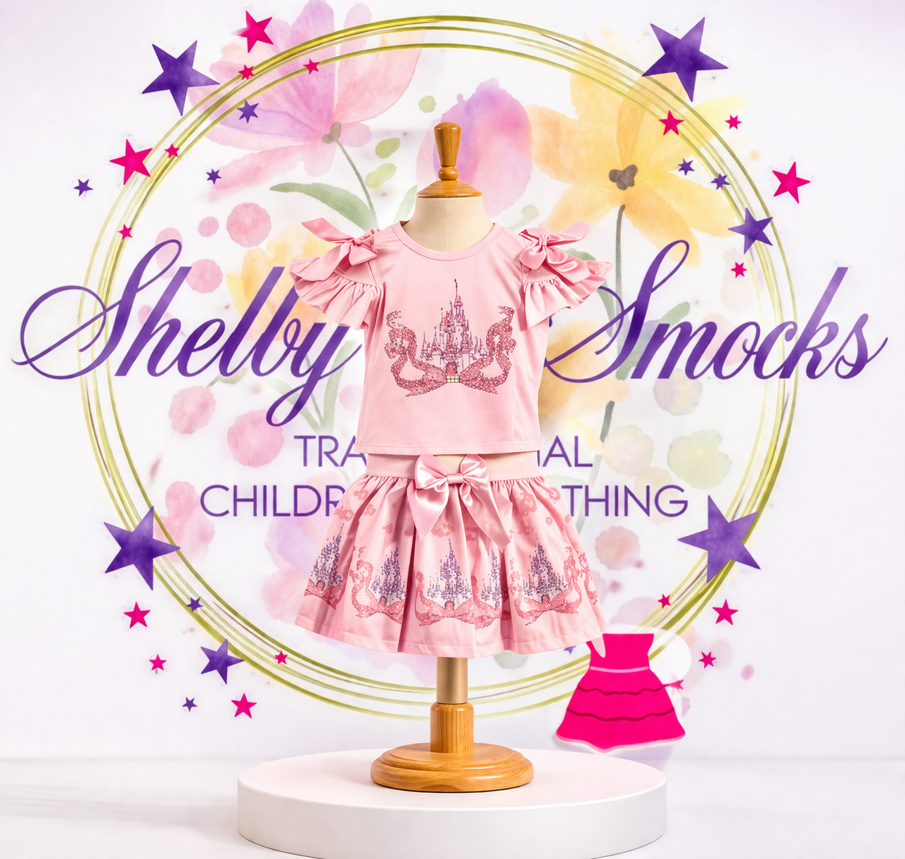 Pink Princess Castle Skirt Set