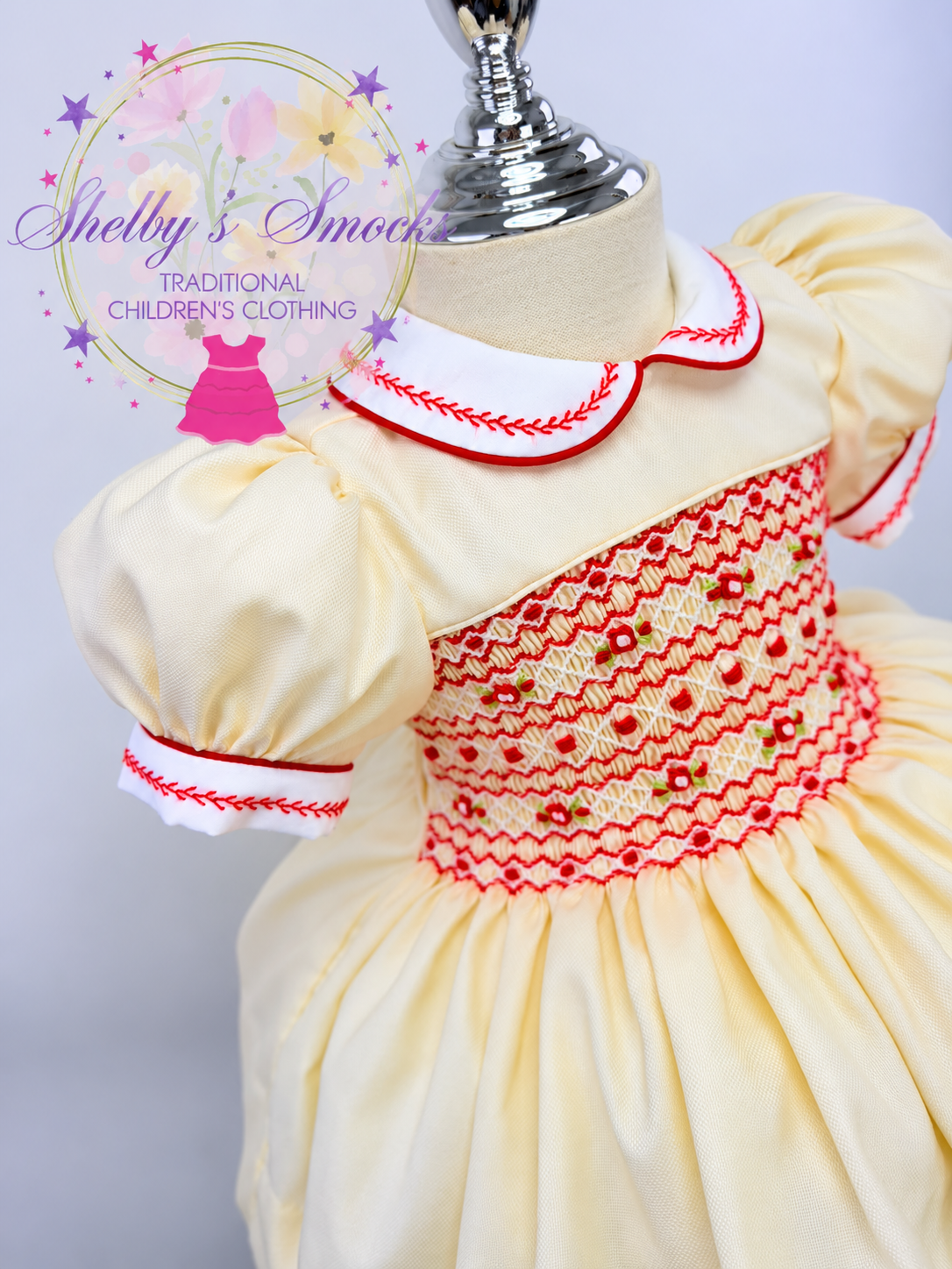 Cream & Red Smock Dress